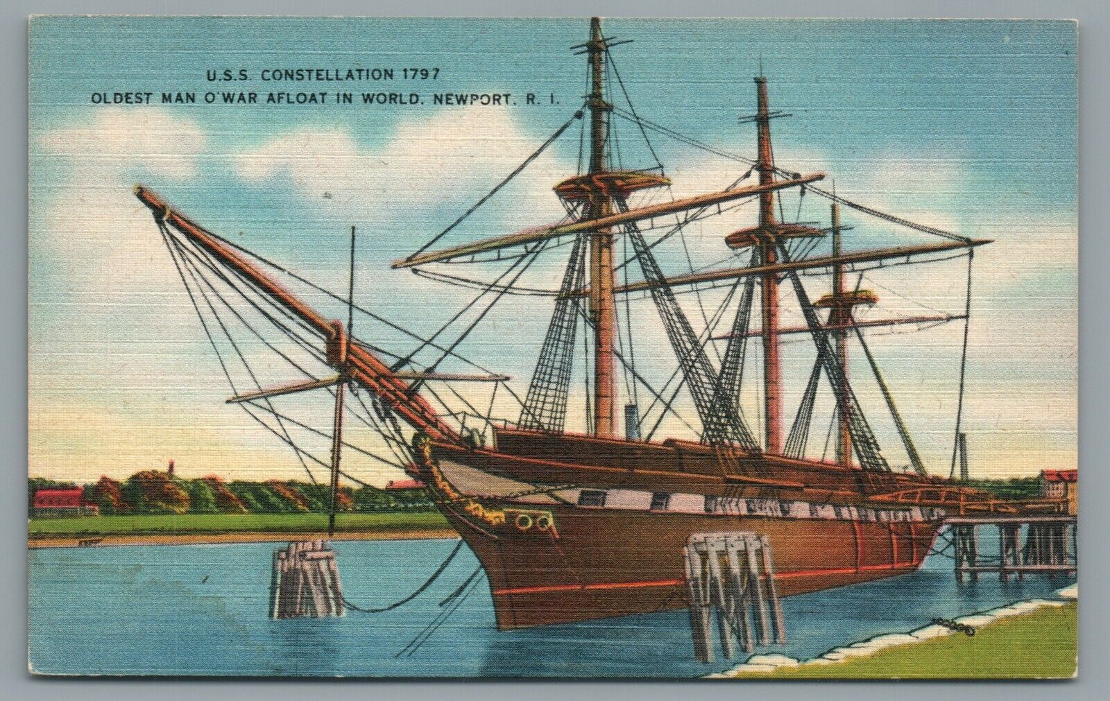 USS Constellation 1797 Oldest Man O\'war Afloat in World Newport RI Postcard