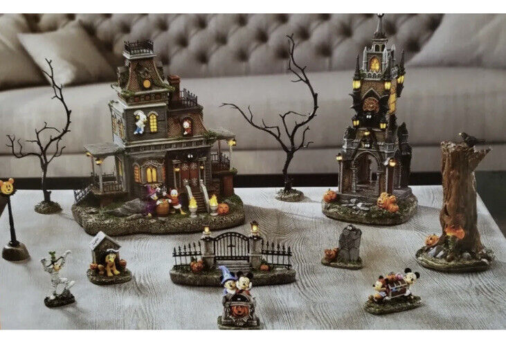 Disney Halloween Spooky Village Town Haunted House - In Hand - Costco 12PC