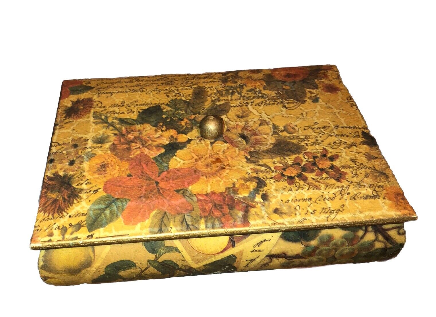 ￼ VINTAGE Decoupage look ￼Decorated Lidded Box With Floral Great Remote Box