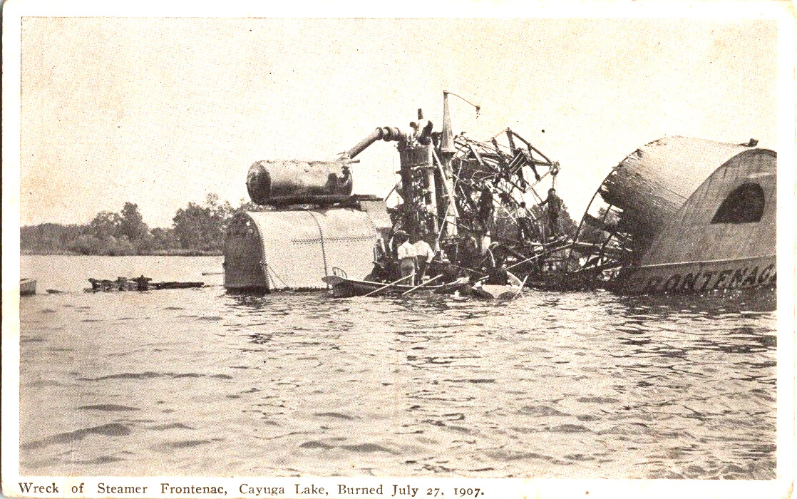 Wreck of Steamer Frontenac Cayuga Lake NY Burned July 27 1907 postcard a43