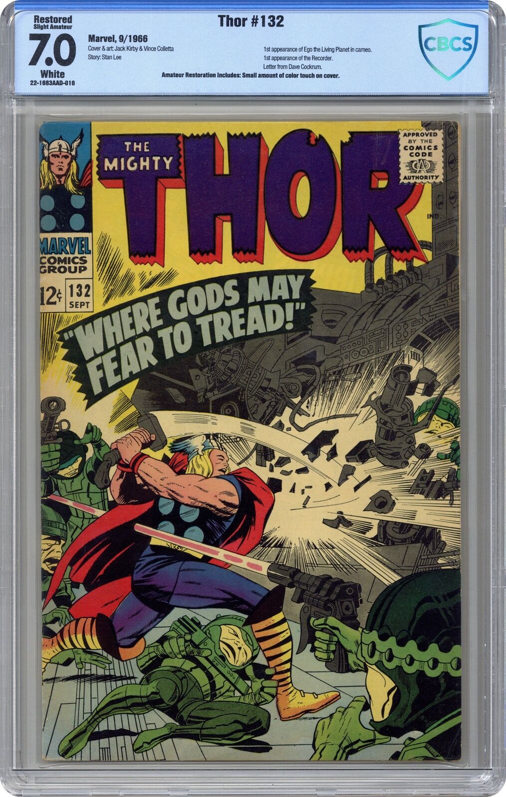 Thor #132 CBCS 7.0 1966 22-1683AAD-016 1st app. Ego the Living Planet