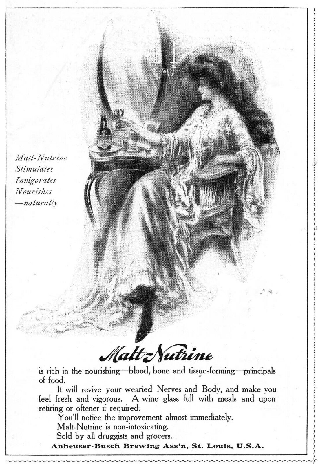 1905 Anheuser Busch Malt Nutrine Antique Print Ad Non Intoxicating Nourishing 