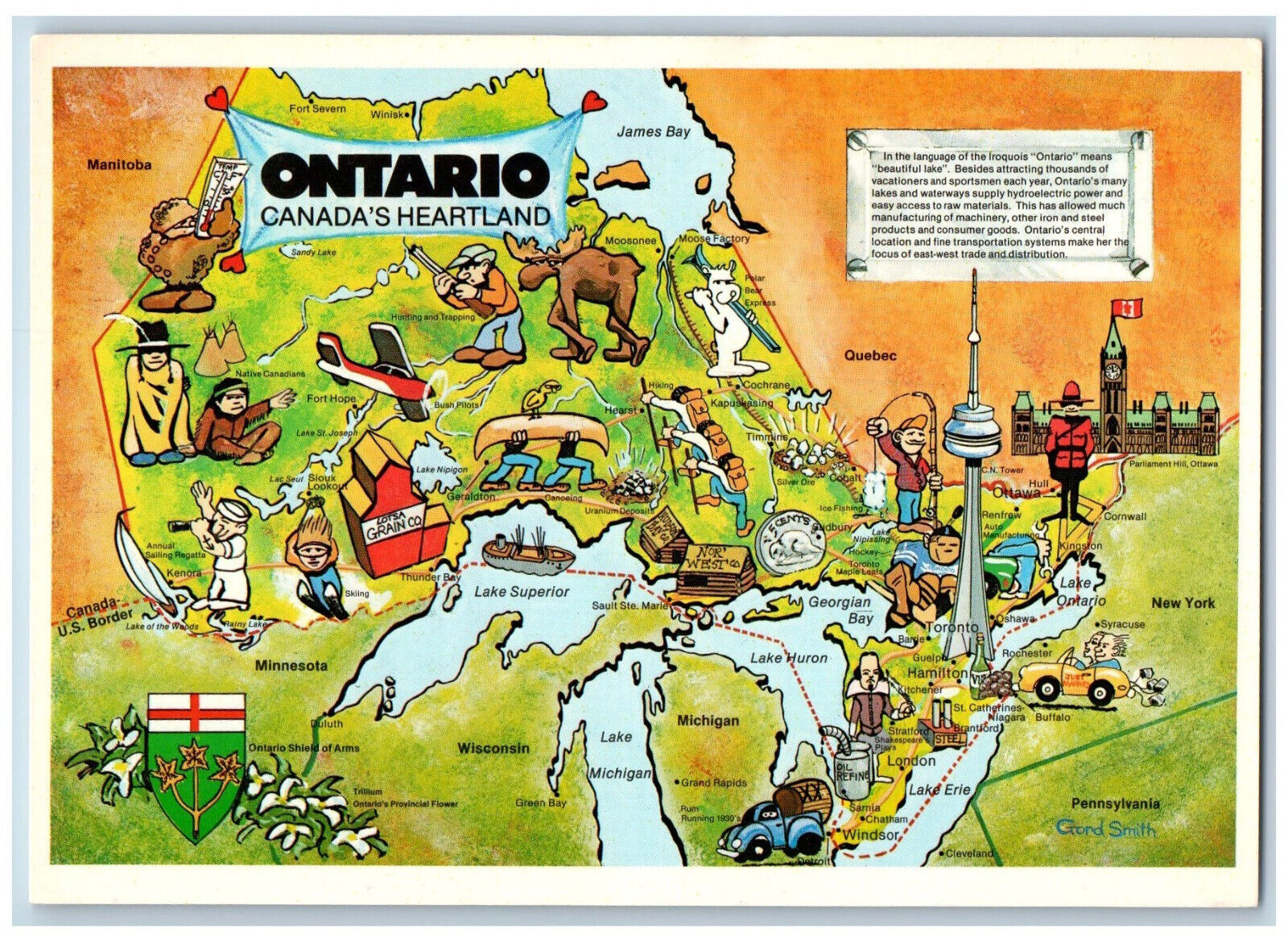 Ontario Canada Postcard Ontario Canada\'s Heartland Map c1950\'s Unposted