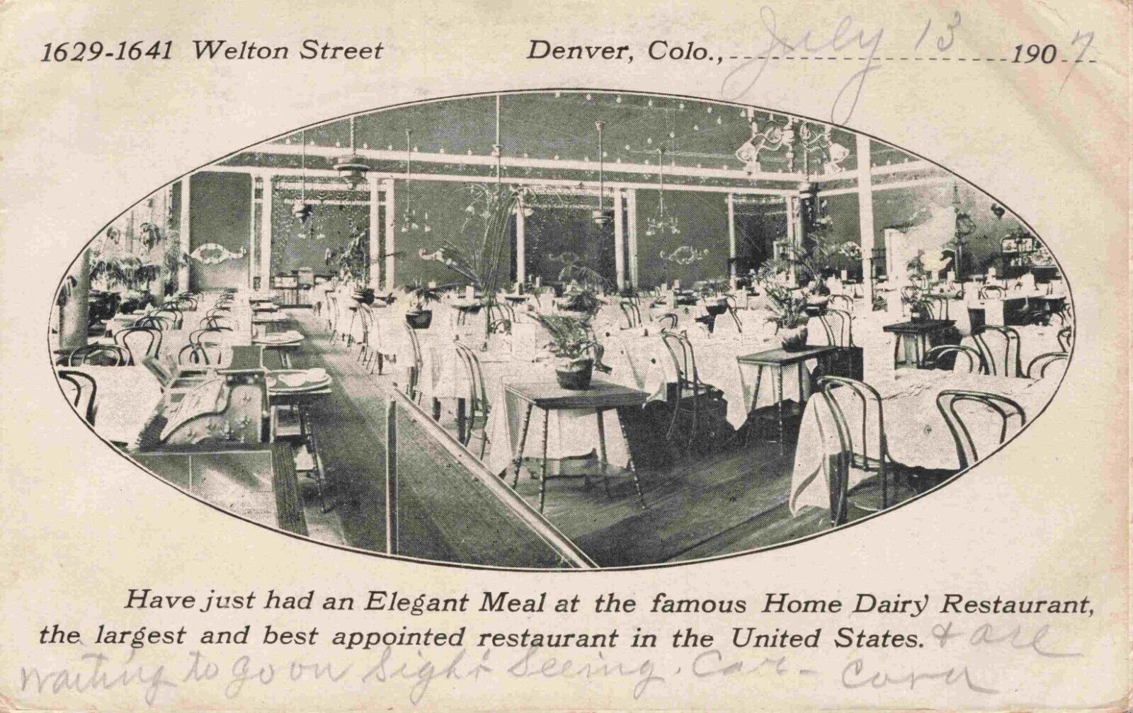 1906 Denver Colorado Elegant Meal at Home Dairy Restaurant Welton St Postcard