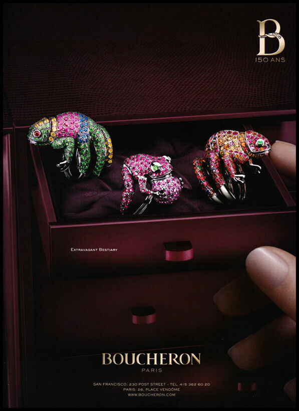 Boucheron fine jewelry 1-pg PRINT AD 2008 extravagant bestiary chameleon, frog