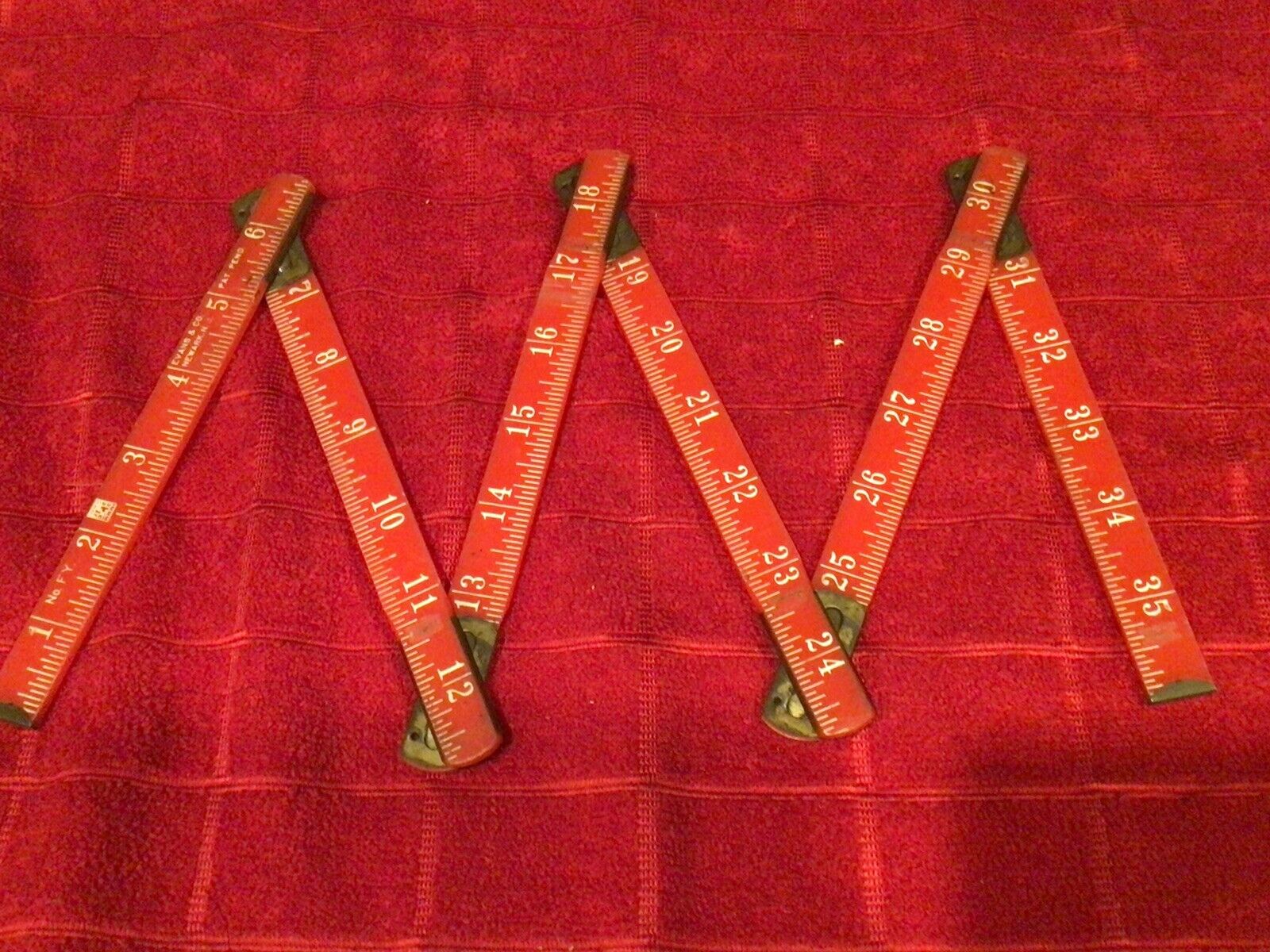 Vintage Evans & Co. Folding Ruler Red Plastic No. FY 3 Feet 36 Inches