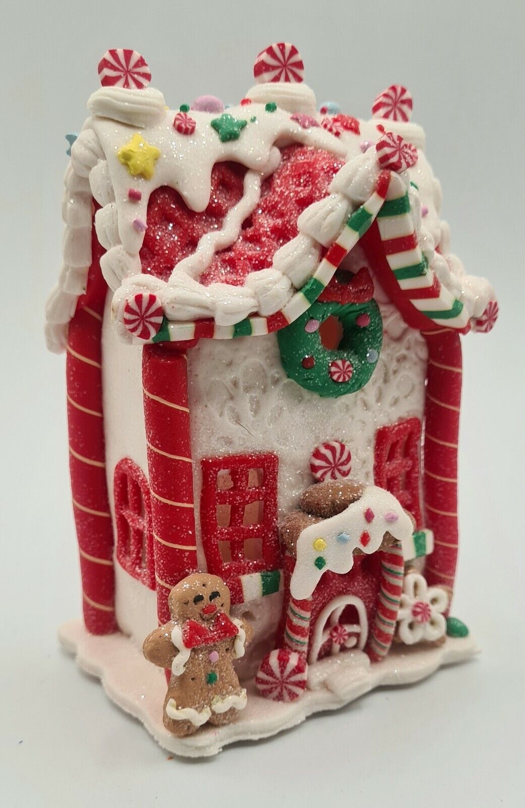 Gingerbread Boy Town House White Red Candy  LED Light Up Clay-dough 5.5\