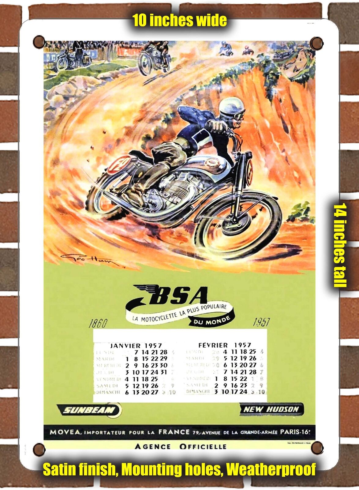 METAL SIGN - 1957 BSA - 10x14 Inches