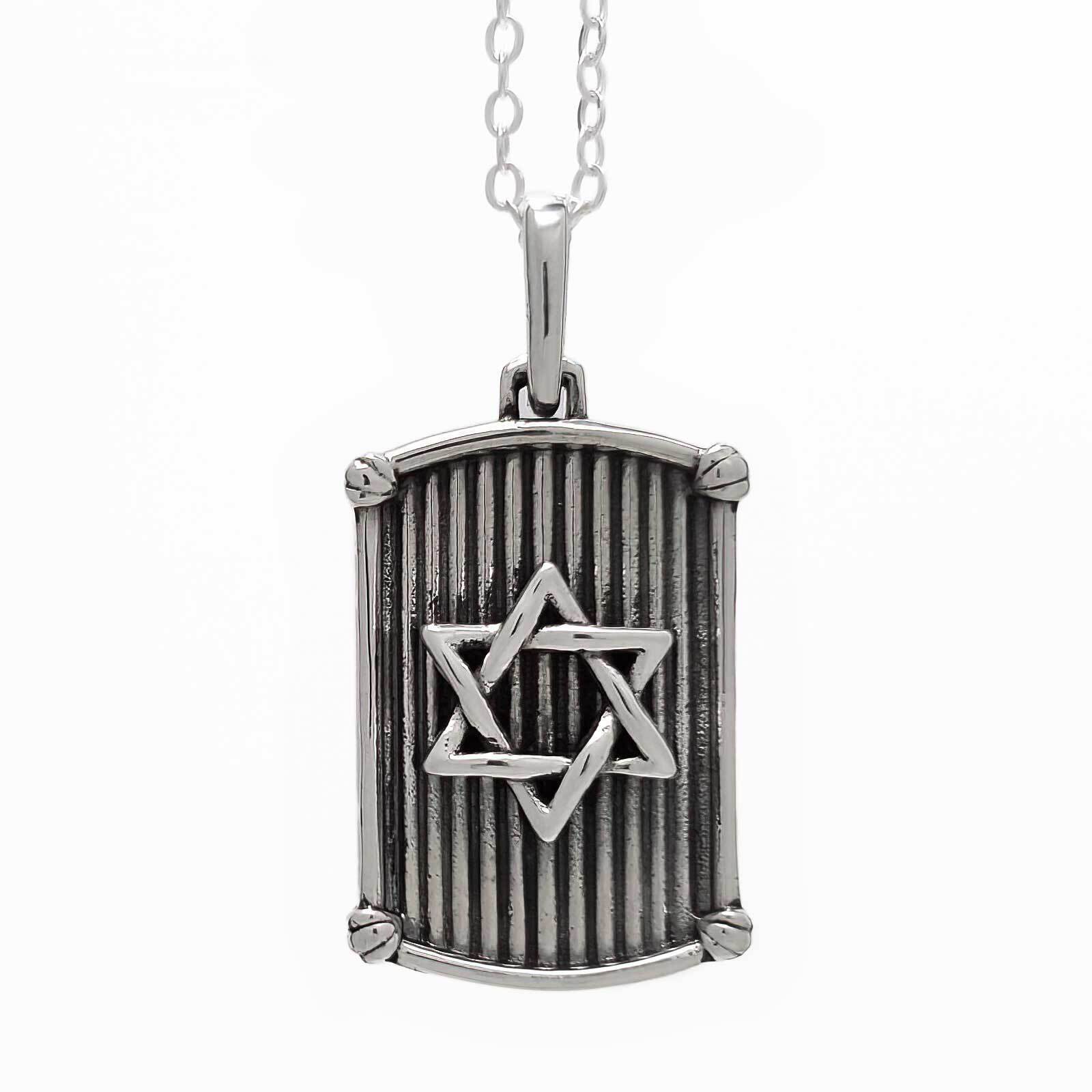 925 Sterling Silver Oxidized Star Of David Tag Necklace Pendant Judaica Gift