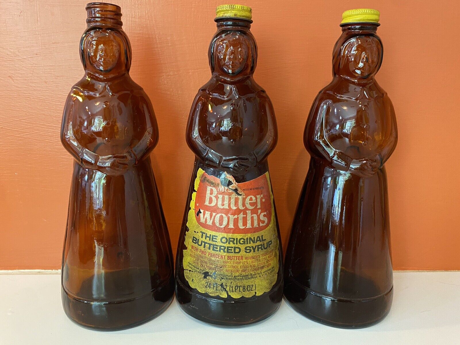 Three Vintage Mrs.Buttersworth Syrup Bottles. 