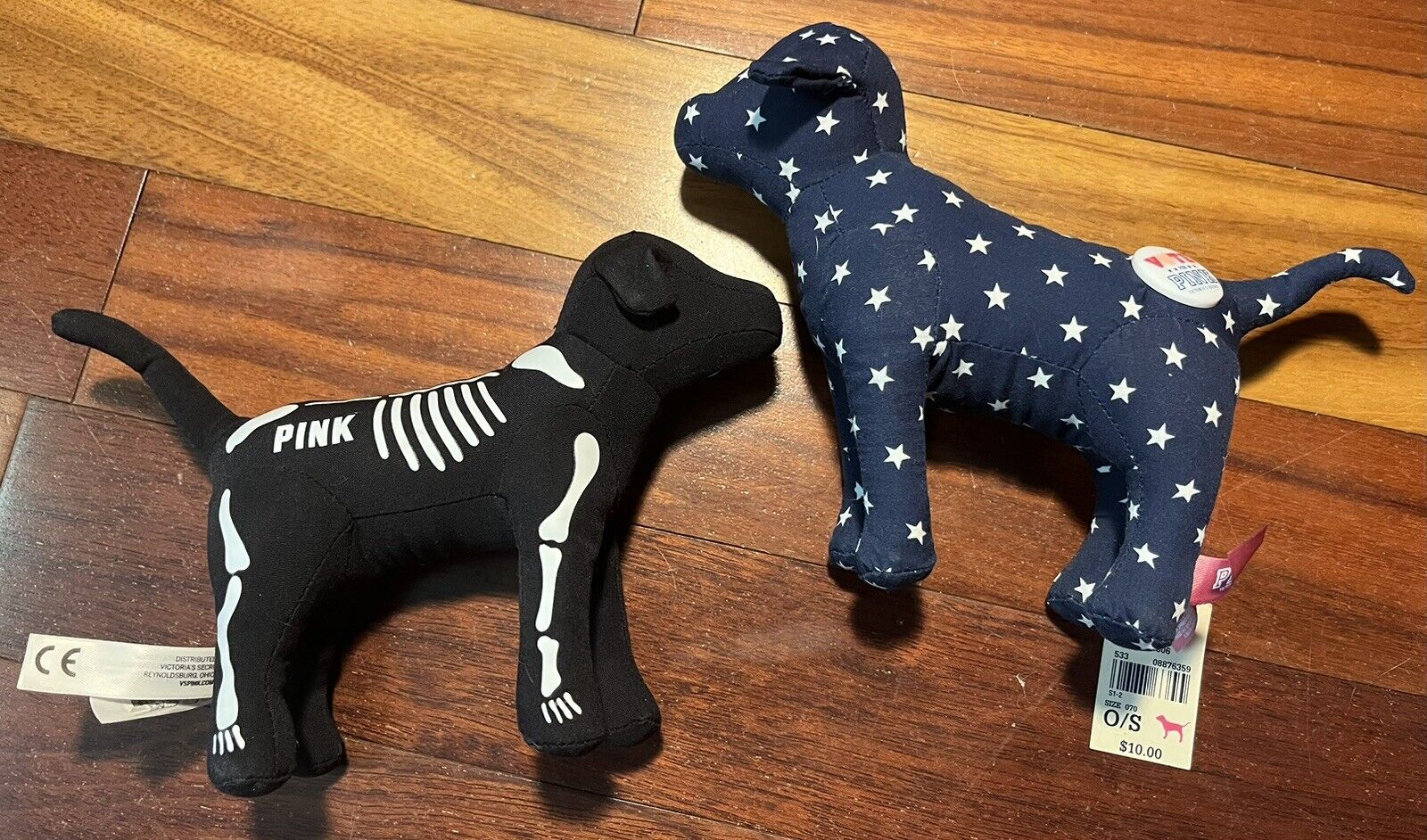 X2 Victoria\'s Secret PINK & BLACK Skeleton Mini Dog & Blue White STARS One Size