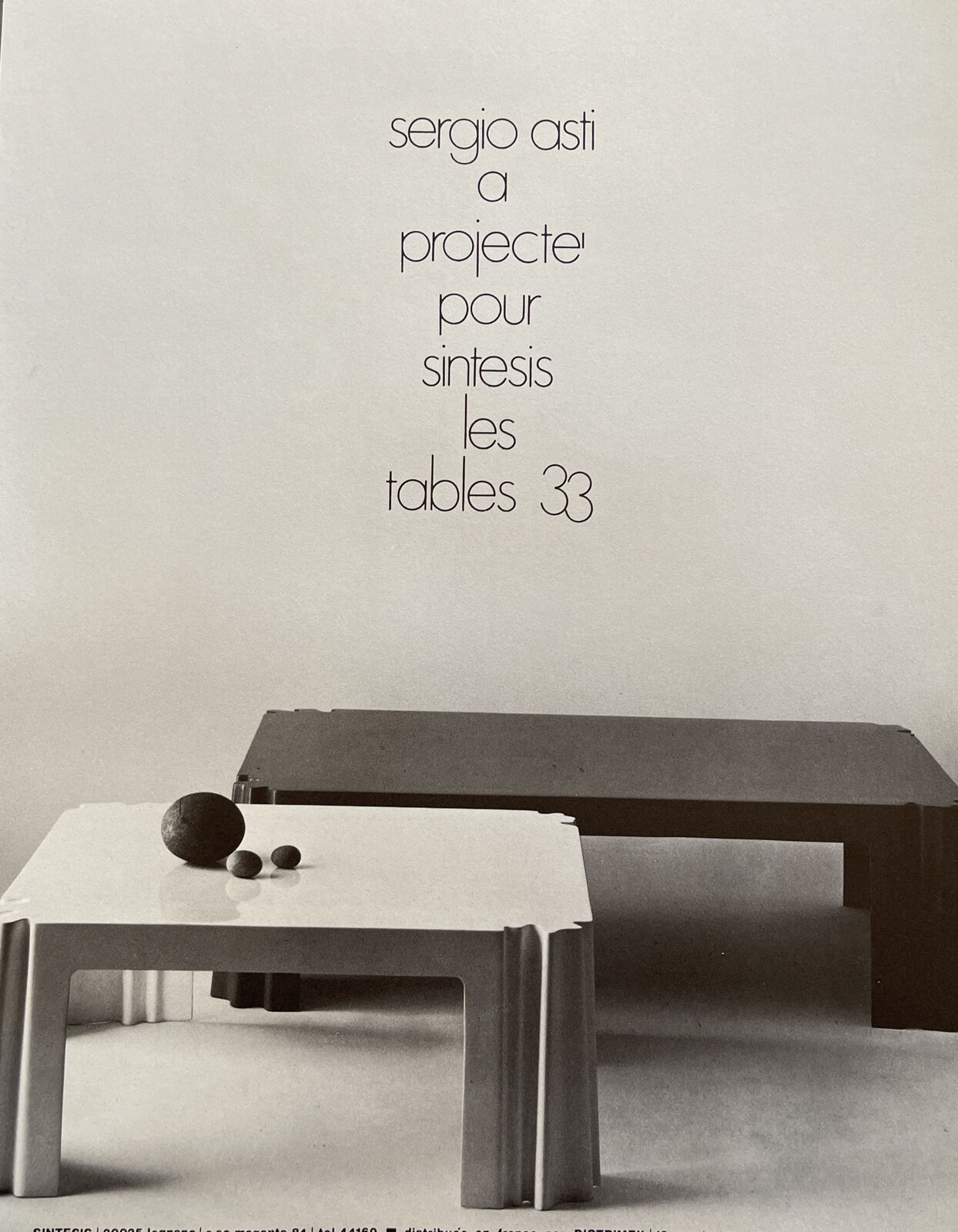 1970 Vintage Sergio Asti Designer Tables Minimalist French Furniture Print Ad