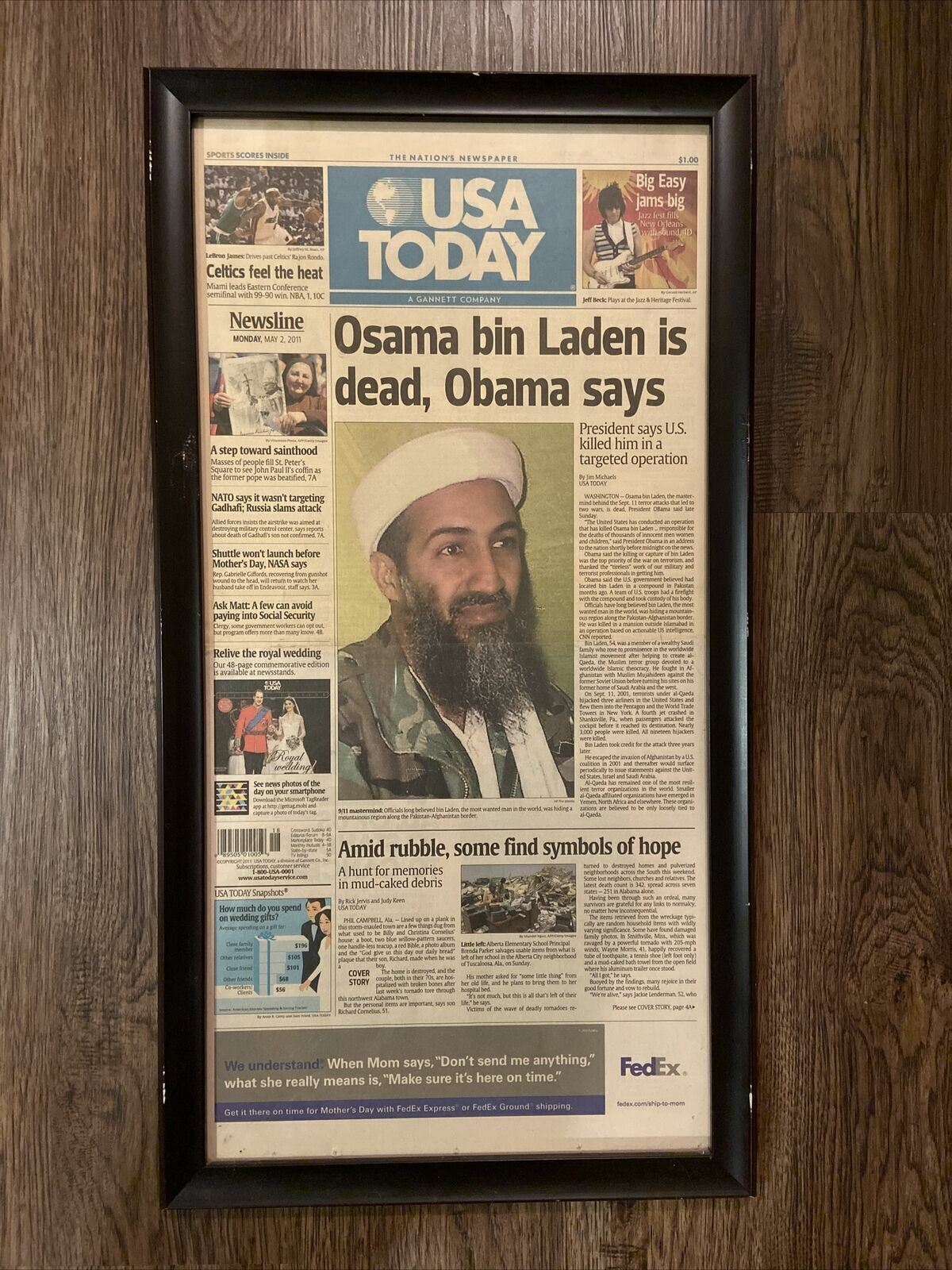 Osama Bin Laden Is Dead, Obama Says, 5-2-2011 Newspaper 1st ED USA Today