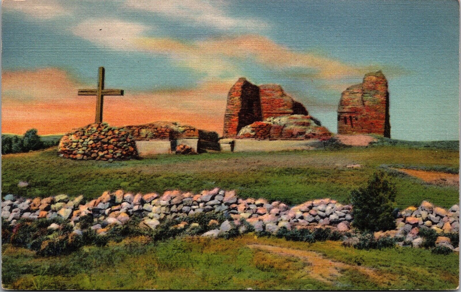 Postcard NM: Pecos Mission Ruins, Santa Fe Trail, New Mexico, Linen Unposted