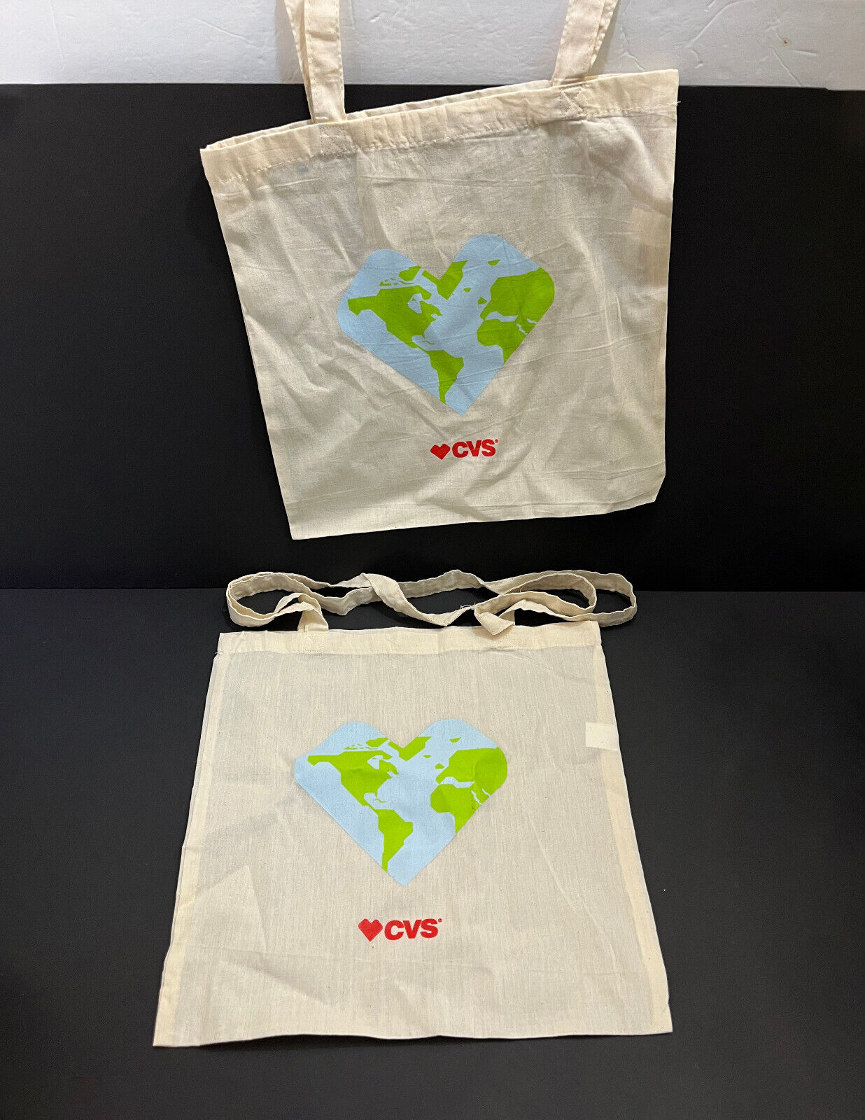 2x Official CVS Earth Canvas Beige Tote Shopping Bag Heartbeat Logo Reusable New