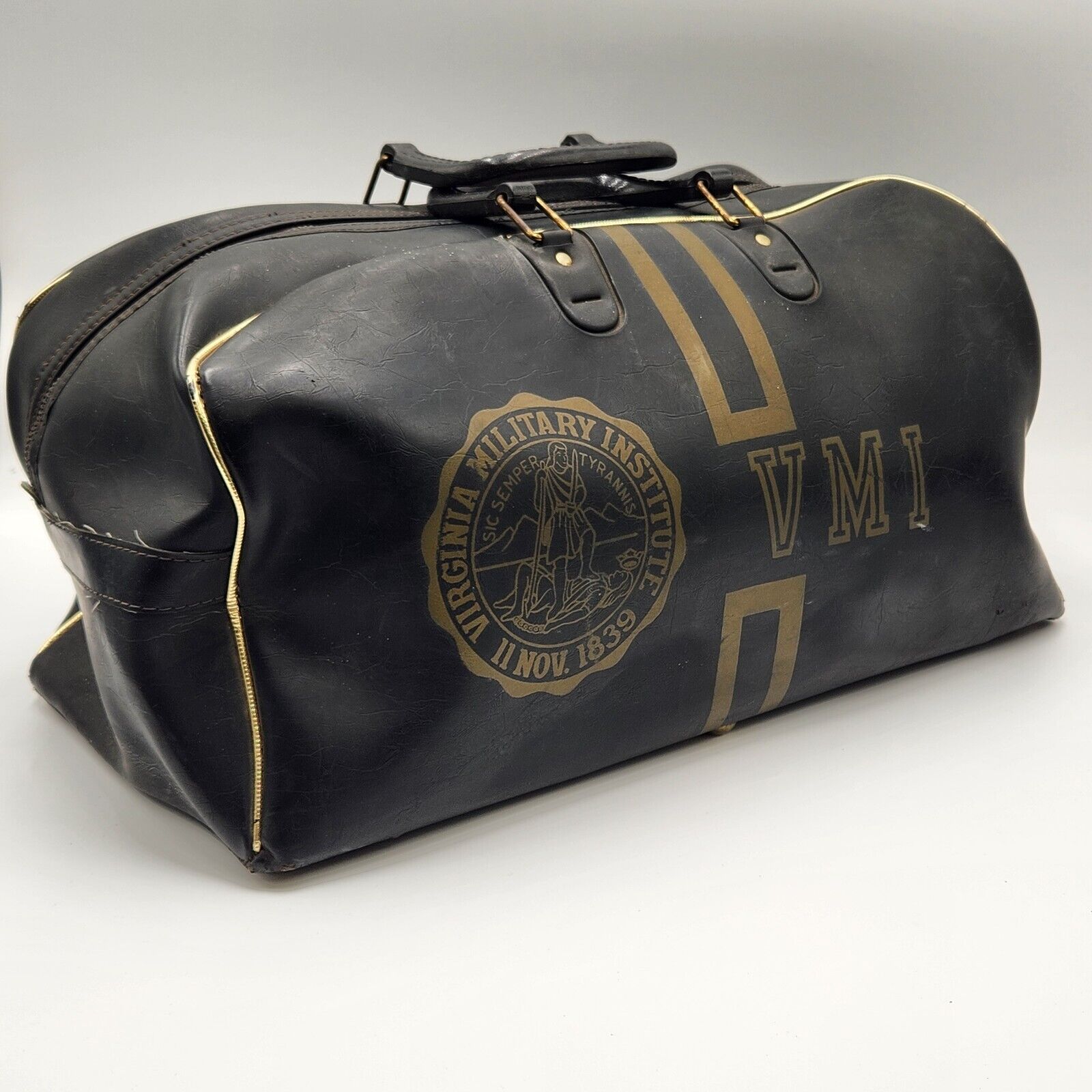 Vintage VMI Virginia Military Institute Leather Gym Bag