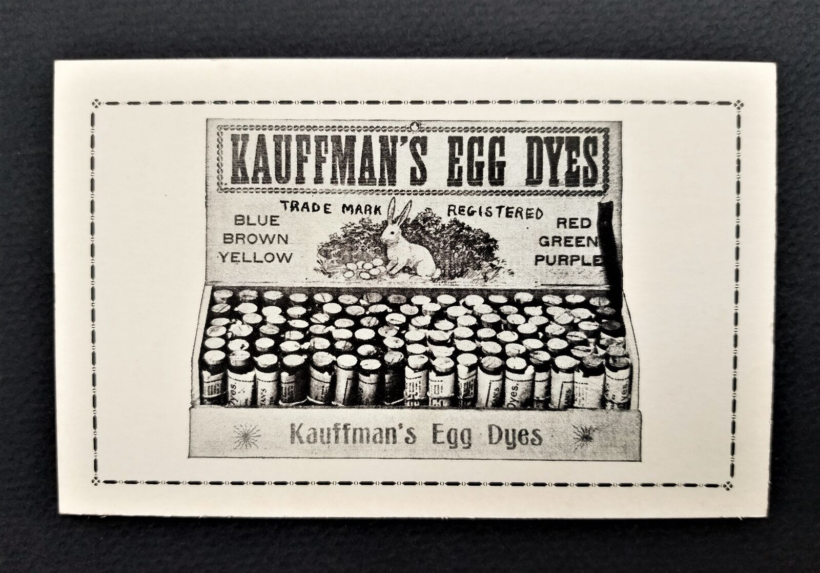 antique KAUFFMAN\'S JUNION EGG DYES gap pa Easter Trade Card advertising colors