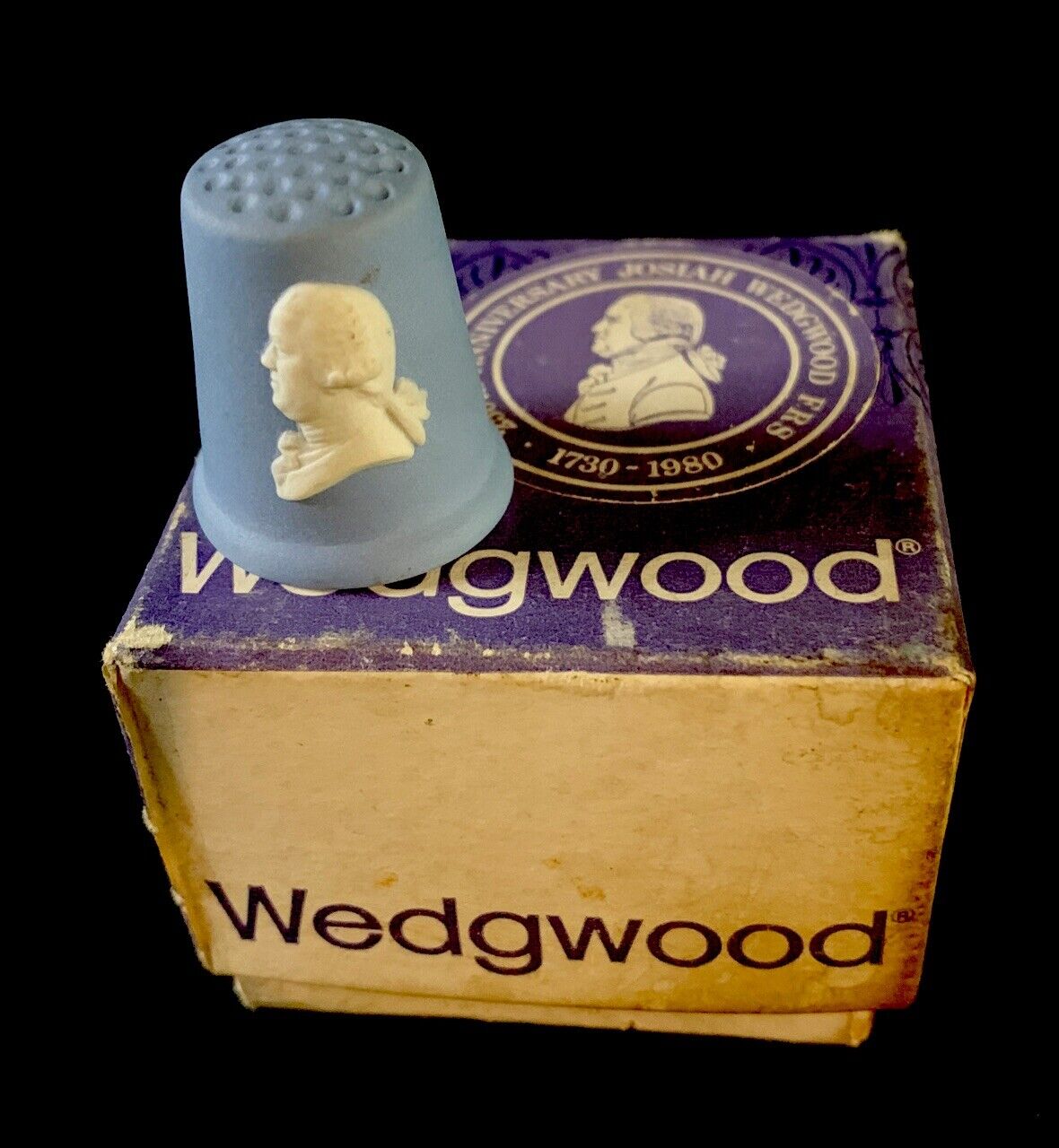 Wedgwood Anniversary Collection Blue Jasperware Thimble With Original Box.