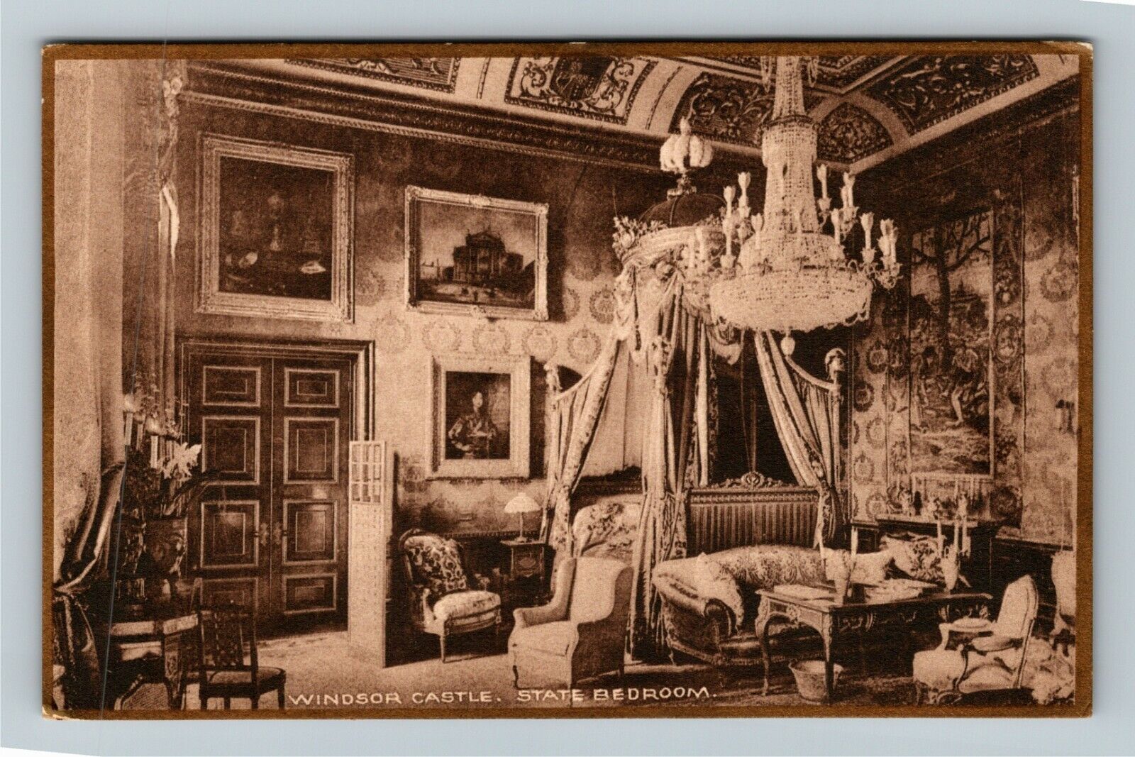 Windsor United Kingdom State Bedroom In Windsor Castle Vintage Postcard