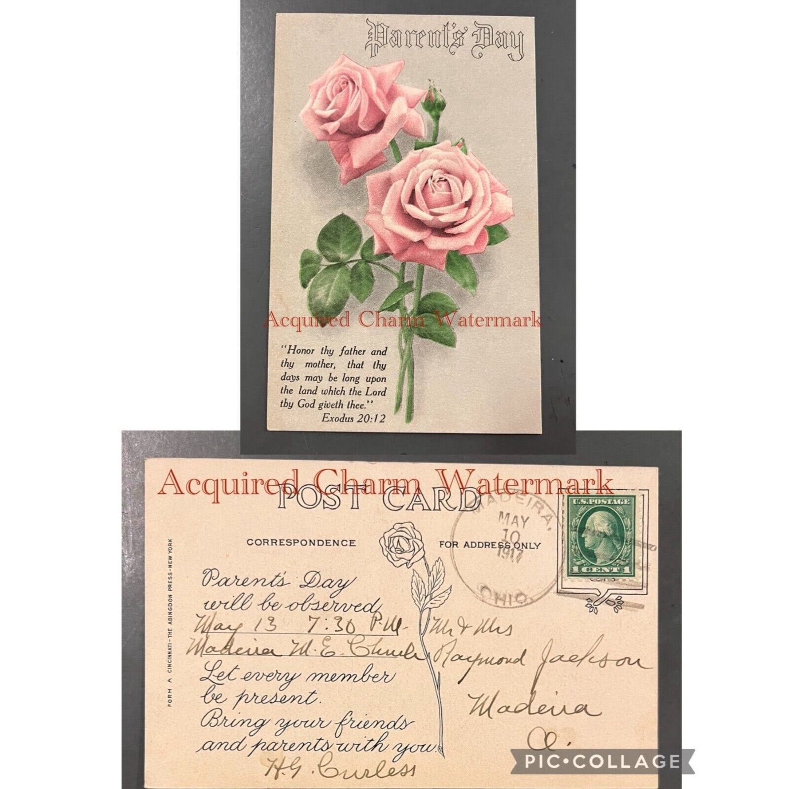 Antique Postcard, Parent\'s Day, May 10, 1917