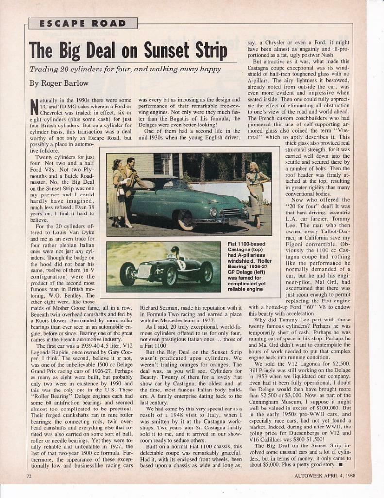 1926 F1 Delage & 1948 Castagna Fiat--1988 Article & Photo