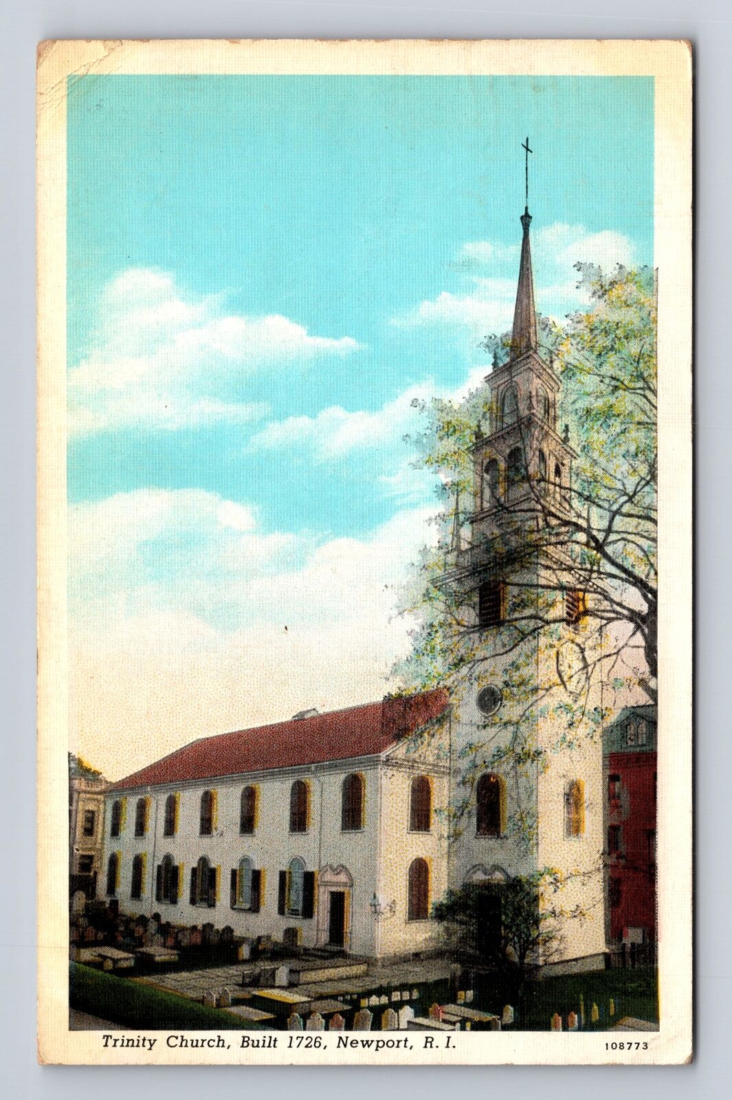 Newport RI-Rhode Island, Trinity Church, Antique, Vintage c1939 Postcard