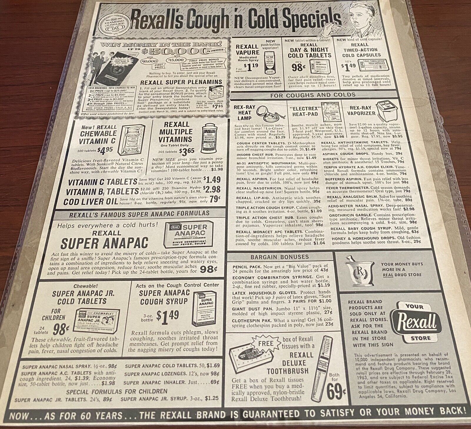 1963 Vintage REXALL Drugs Stores 60th Anniversary Print Ad