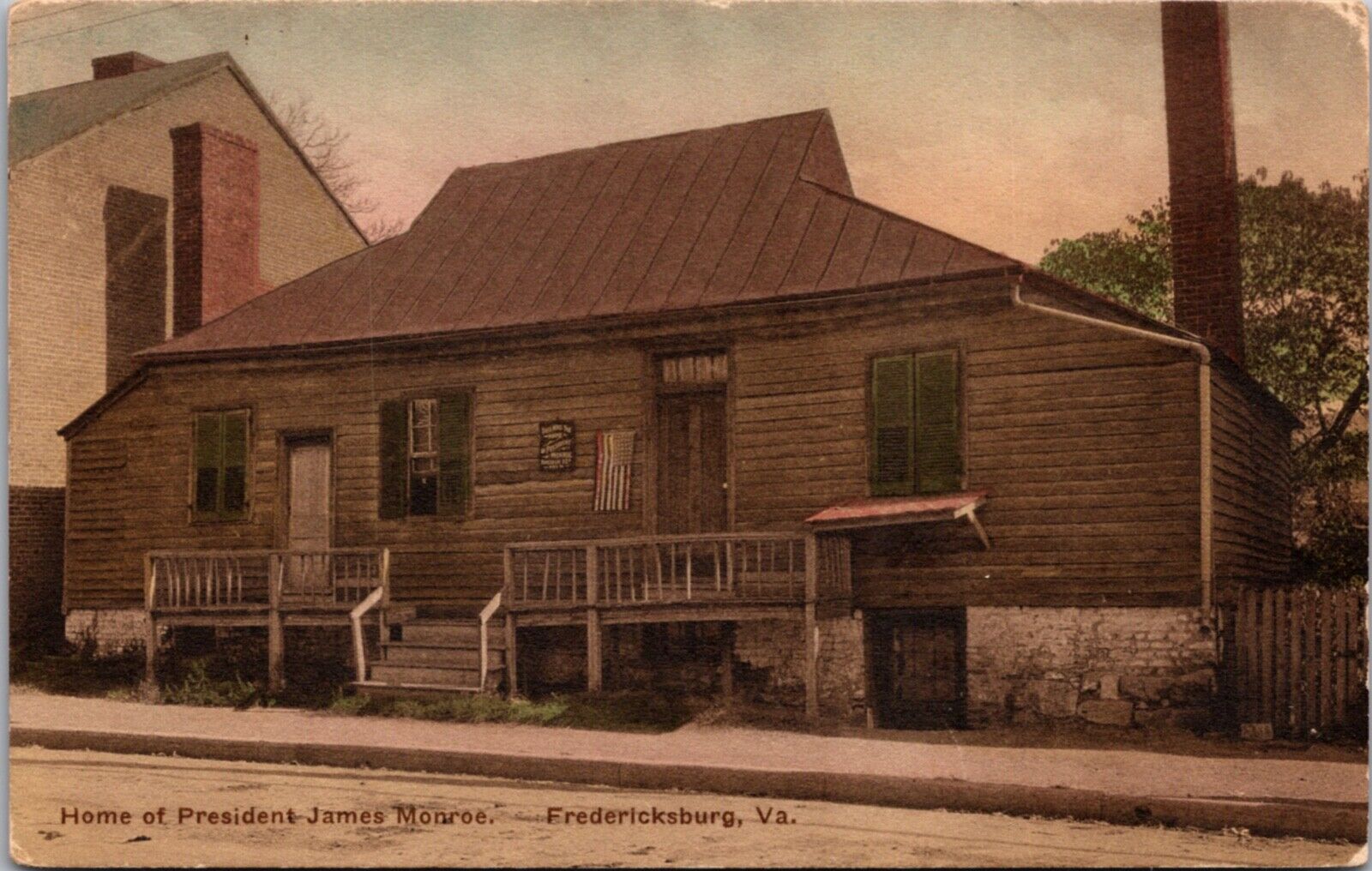 Hand Colored Postcard Home of President James Monroe in Fredericksburg, Virginia