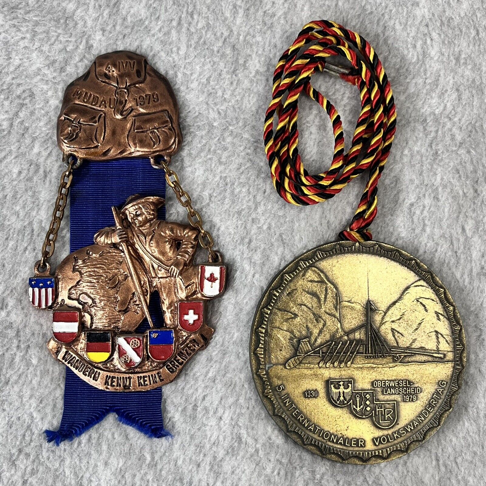 2 Vintage 1979 German International Volksmarch Medals Volkswandertag