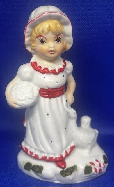Vintage Ceramic Girl with Duck and Basket Figurine