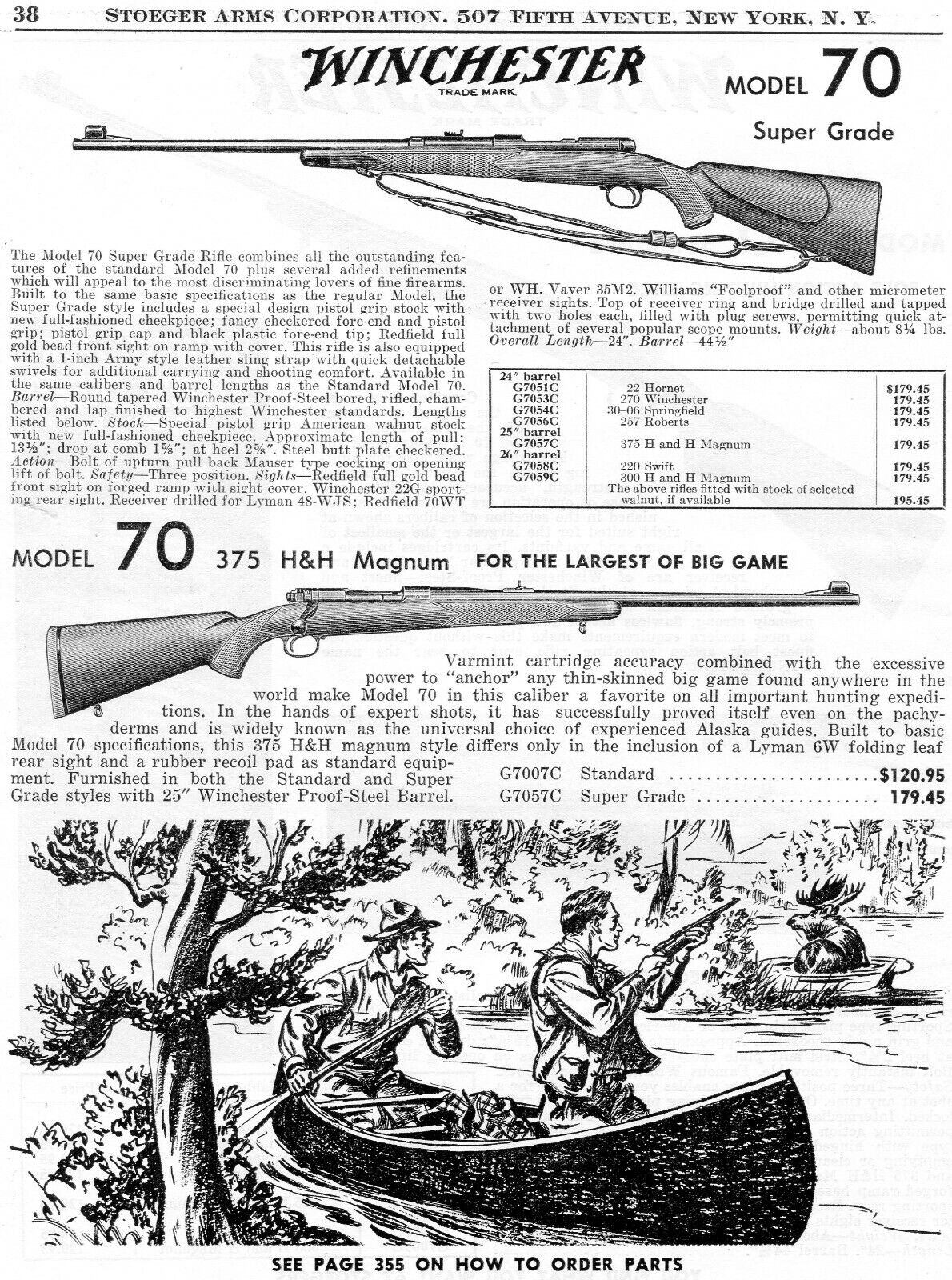 1953 Print Ad of Winchester Model 70 Super Grade & 375 H&H Magnum Rifle