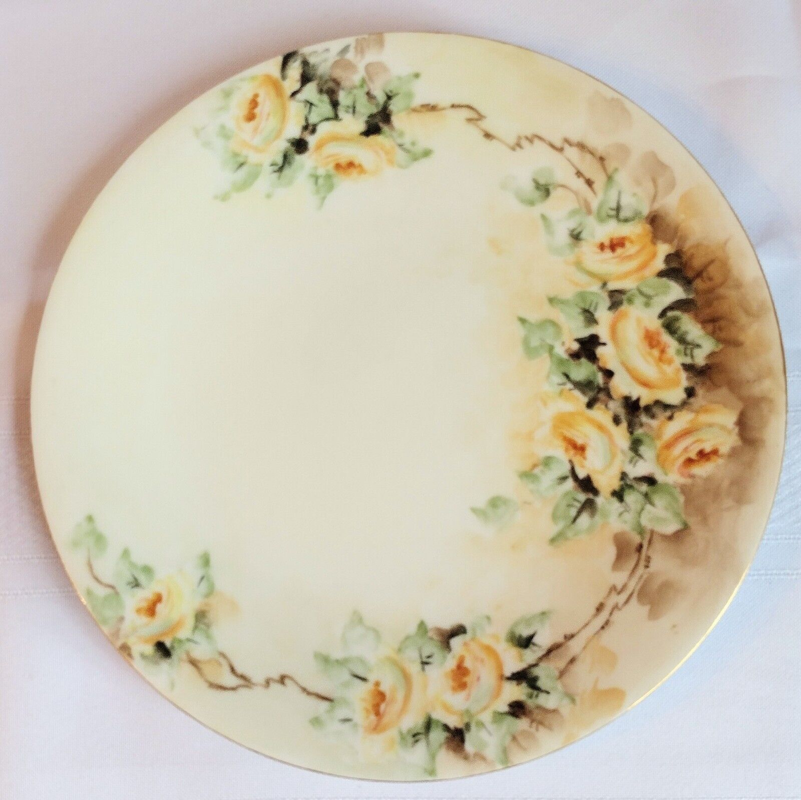 Antique J P Limoges France Plate Hand Painted Yellow Roses 