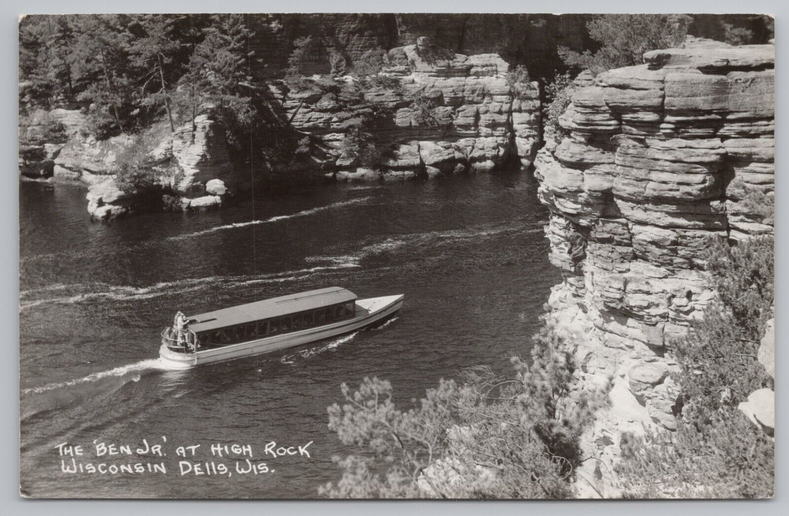 RPPC Wisconsin Dells, WI The Ben Junior Boat at High Rock c1950 Photo Postcard