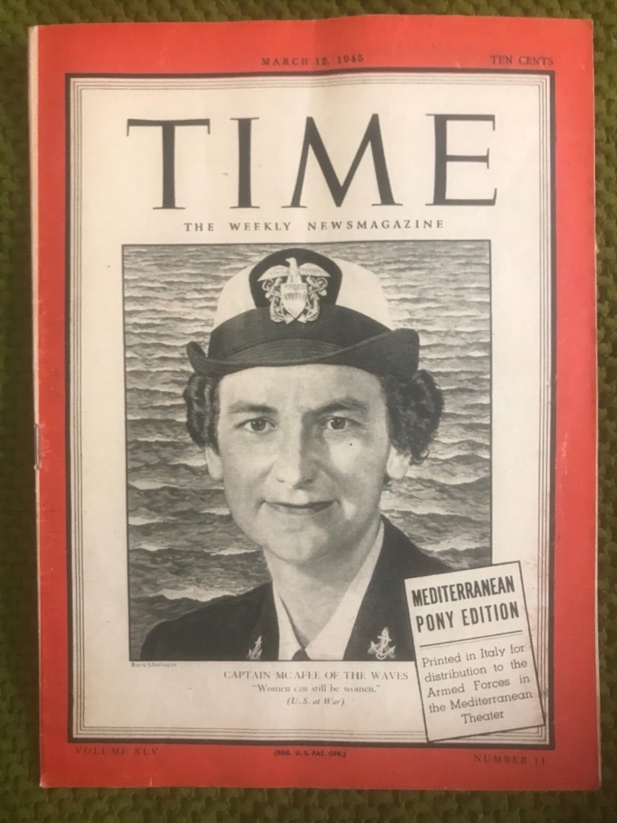 Time Magazine WWII WAVES Capt McAfee Issue March 12, 1945 Armed Forces Edition