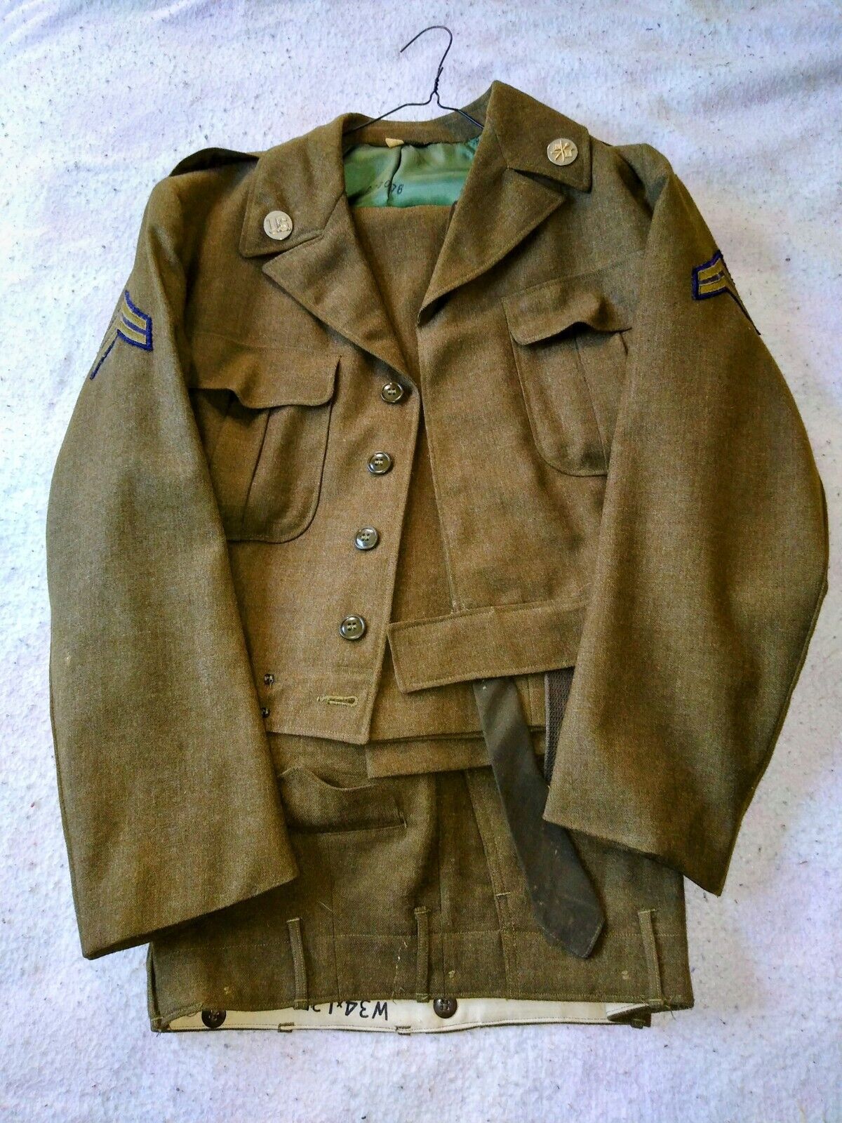 1950s U.S. 8th Army Uniform Ike Jacket, Pants, Belt, Tie, Orders, Patches. Pins