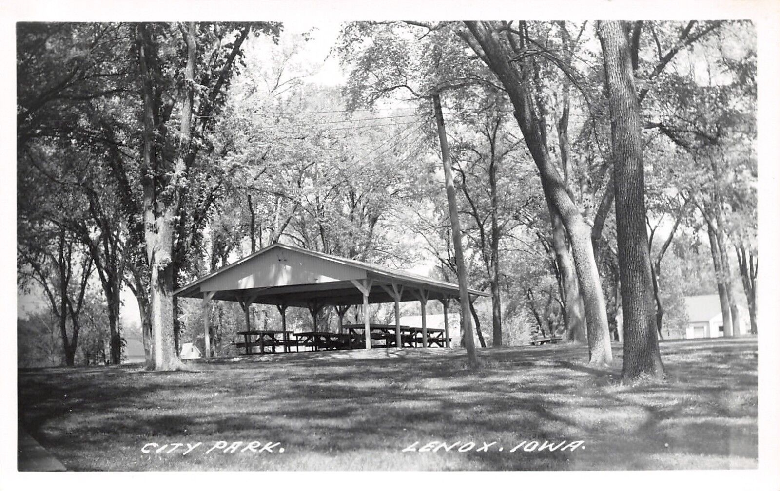 Lenox Iowa~City Park~Picnic Tables Under Shelter House~1950s Real Photo~RPPC