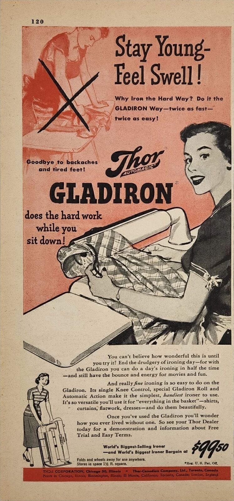 1949 Print Ad Thor Automagic Gladiron Ironers Made in Chicago,Illinois