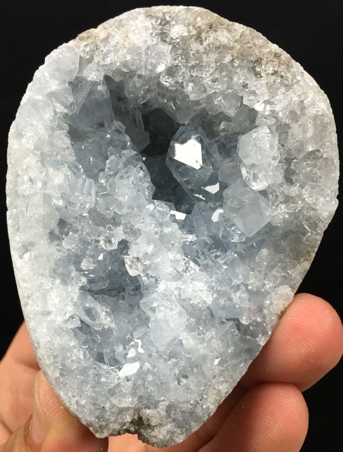 298g Sky Blue CELESTITE Flashy Gem Crystals Inside a Geode Madagascar  ip0037