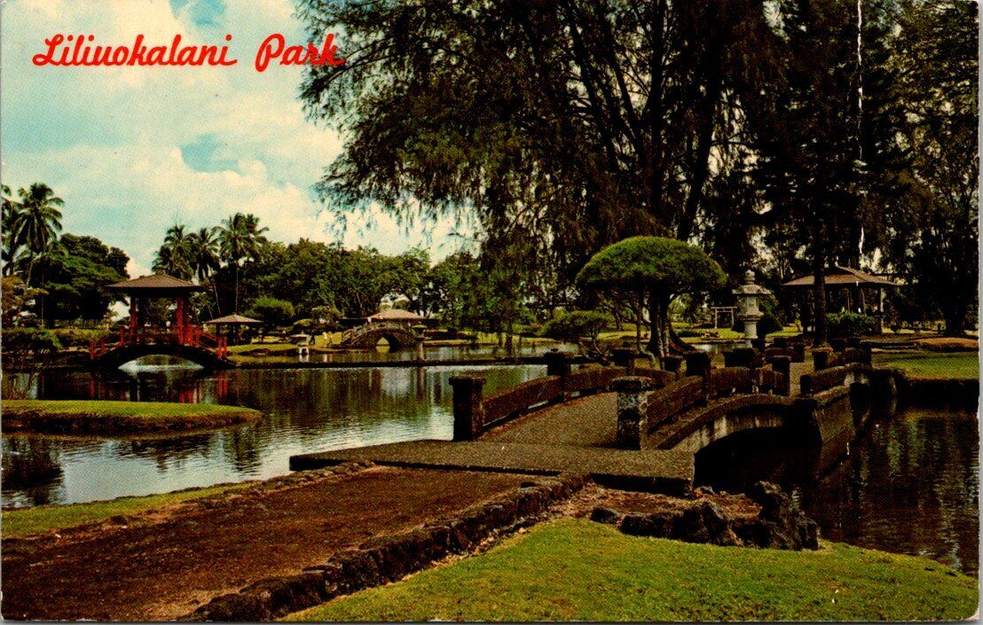 Liliuokalani Park Japanese Garden Hilo Hawaii Vintage Postcard Posted 1977  D10