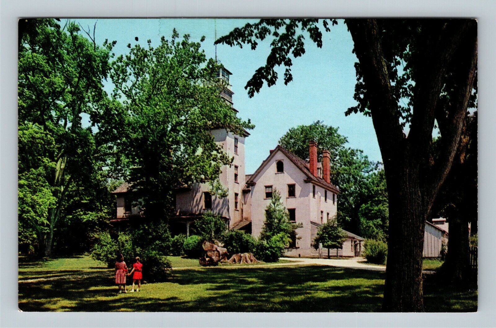 Batsto NJ, Mansion Grounds Girls Ironmaster Residence Chrome New Jersey Postcard