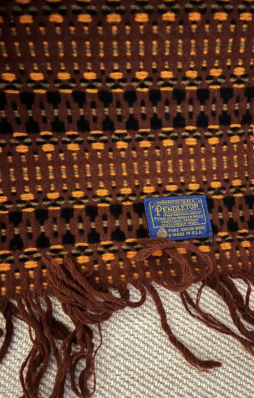Vintage Pendleton Blanket Brown/Rust 100% Pure Virgin Wool 52 X 64
