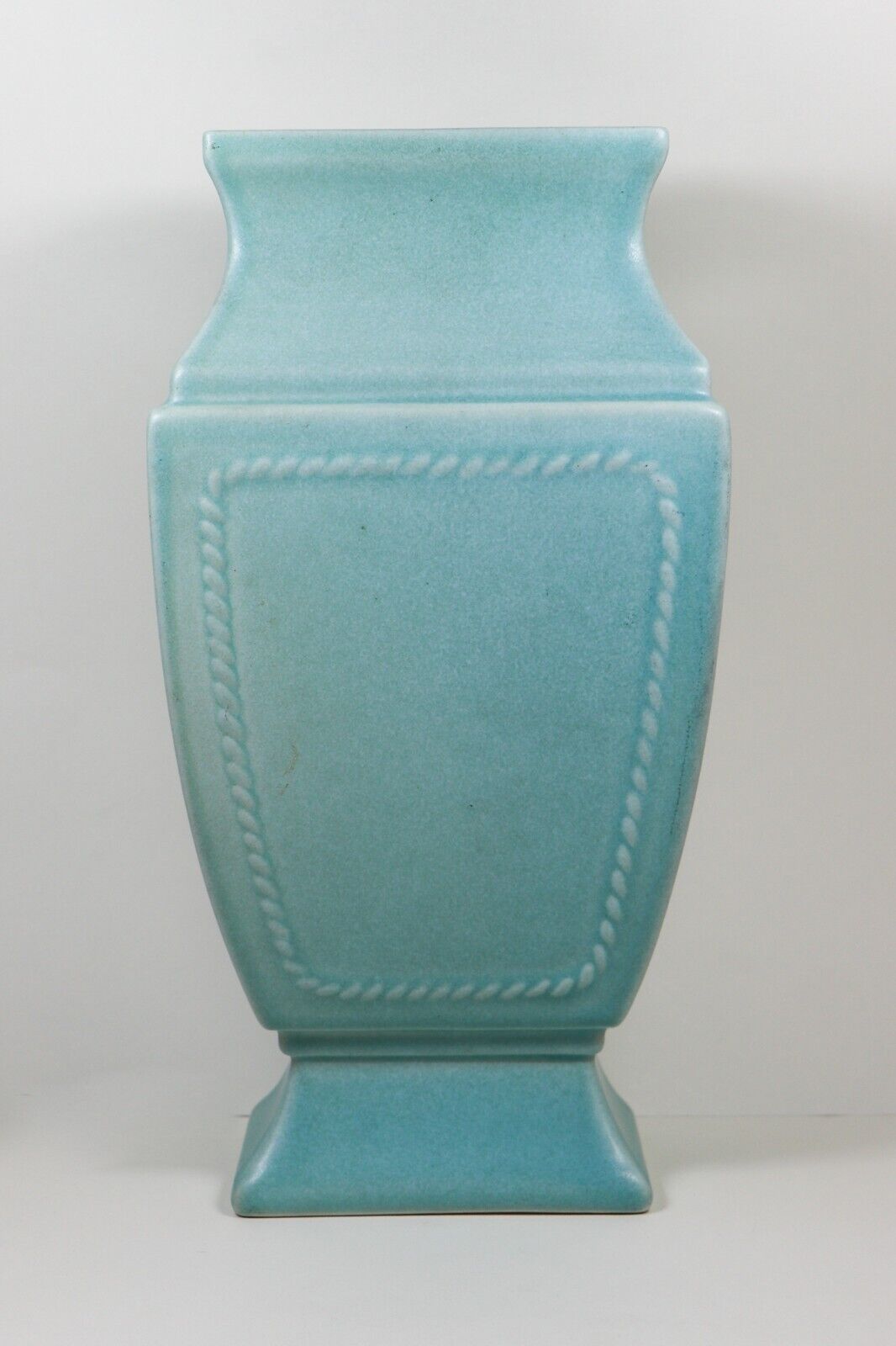 Vintage Abingdon Pottery Art Deco Turquoise Matte Vase #310 9.25