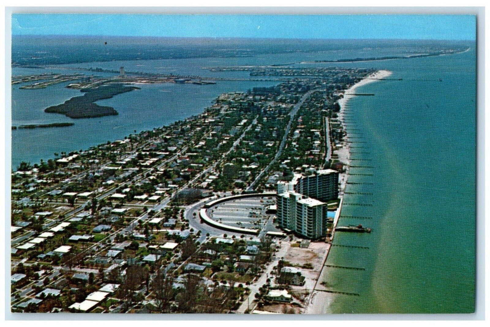 c1960 Airview Clearwater Beach Overlooking Mandalay Shores Florida FL Postcard