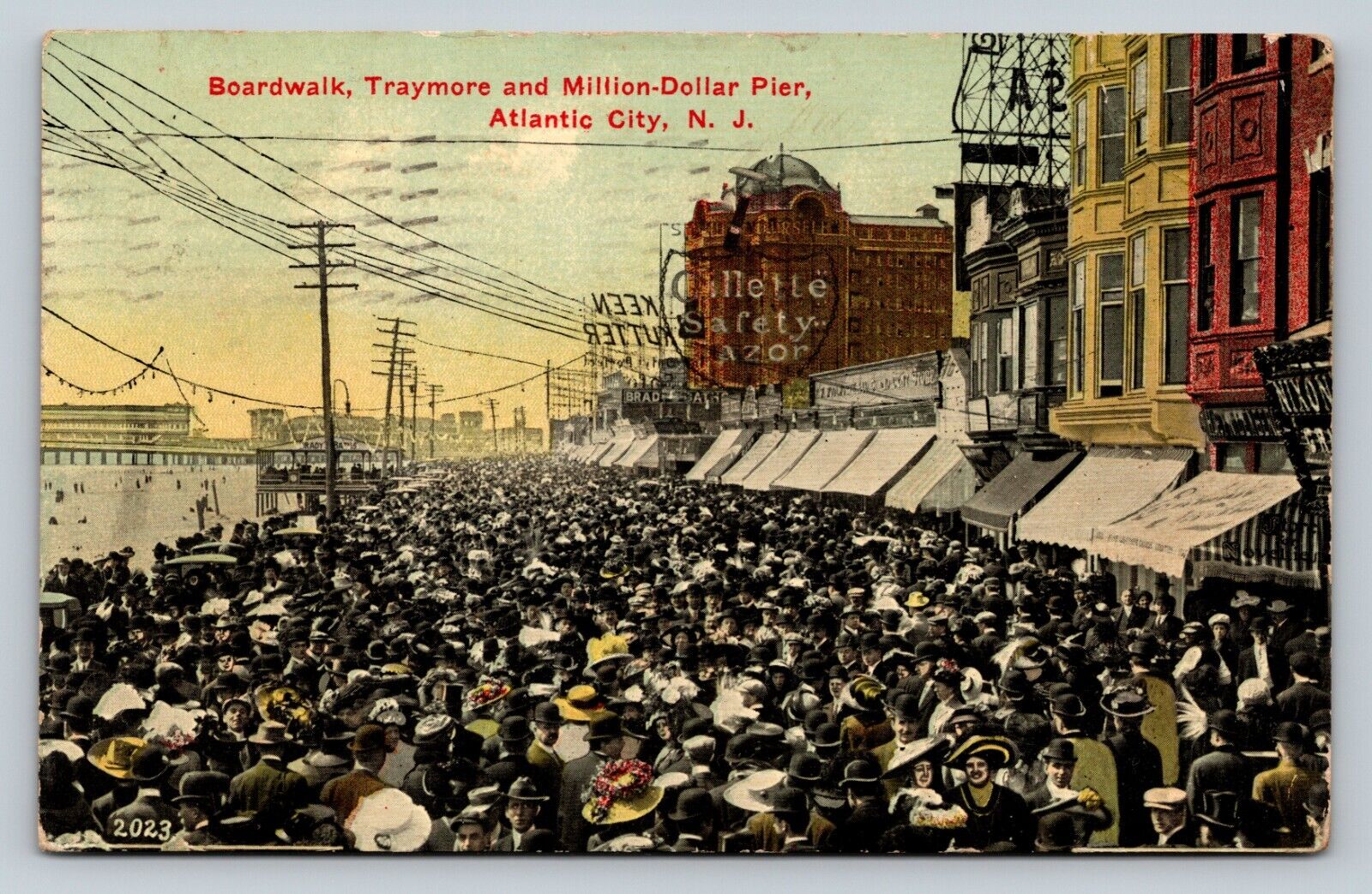 c1910 Boardwalk Atlantic City NJ Traymore & Million Dollar Pier ANTIQUE Postcard