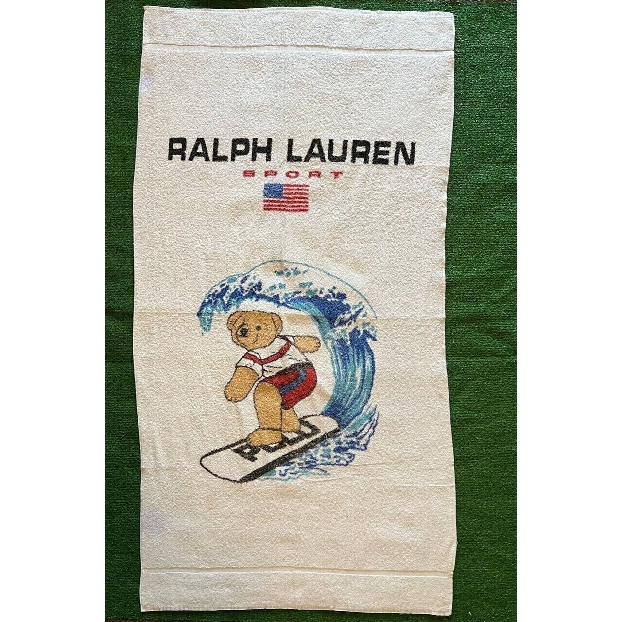 Vintage Ralph Lauren Polo Sport Beach Towel 34x65 SURFER Bear Surf Board