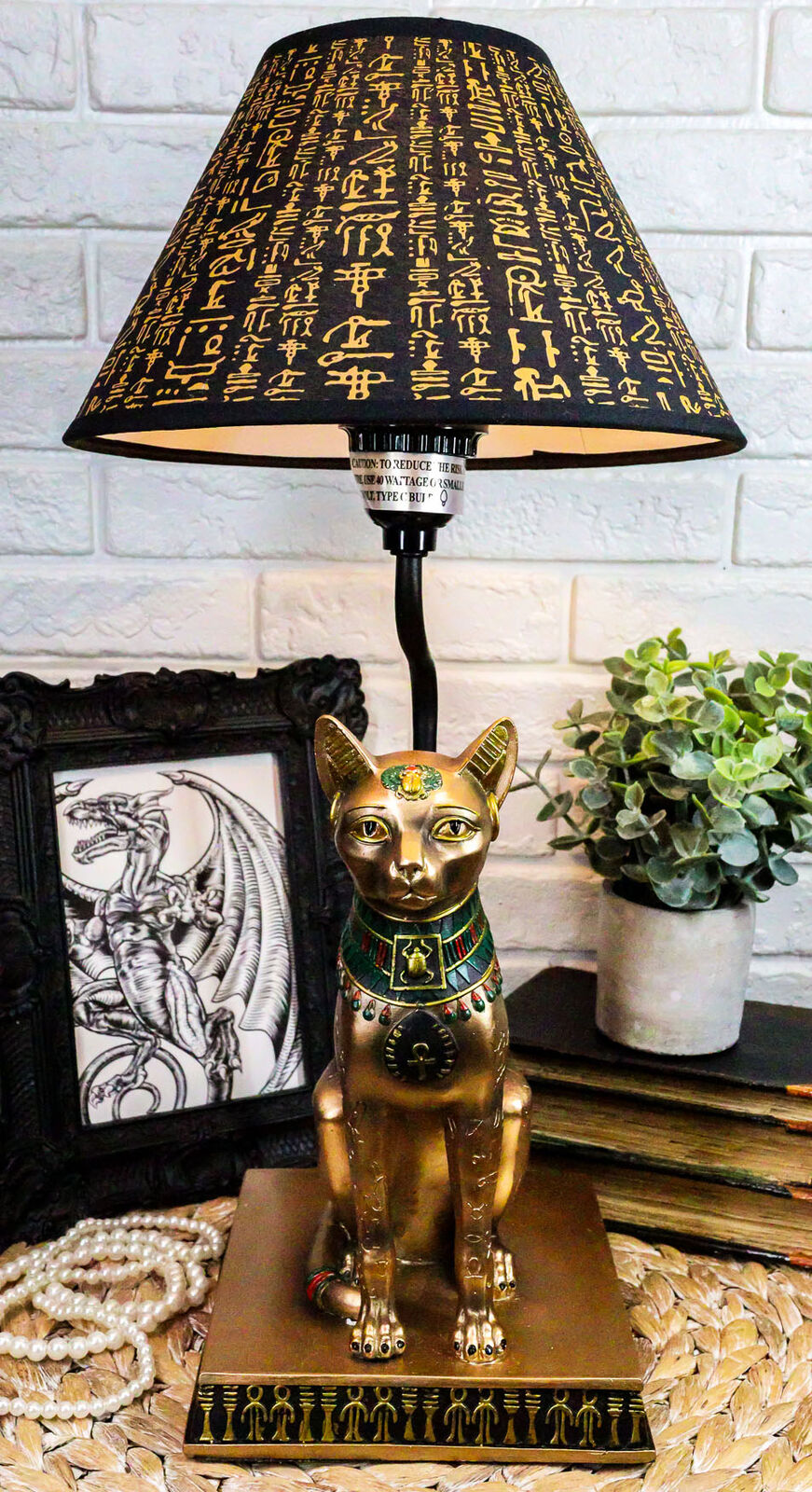 Ebros Bronze Painted Egyptian Goddess Of Home Bastet Cat Table Lamp