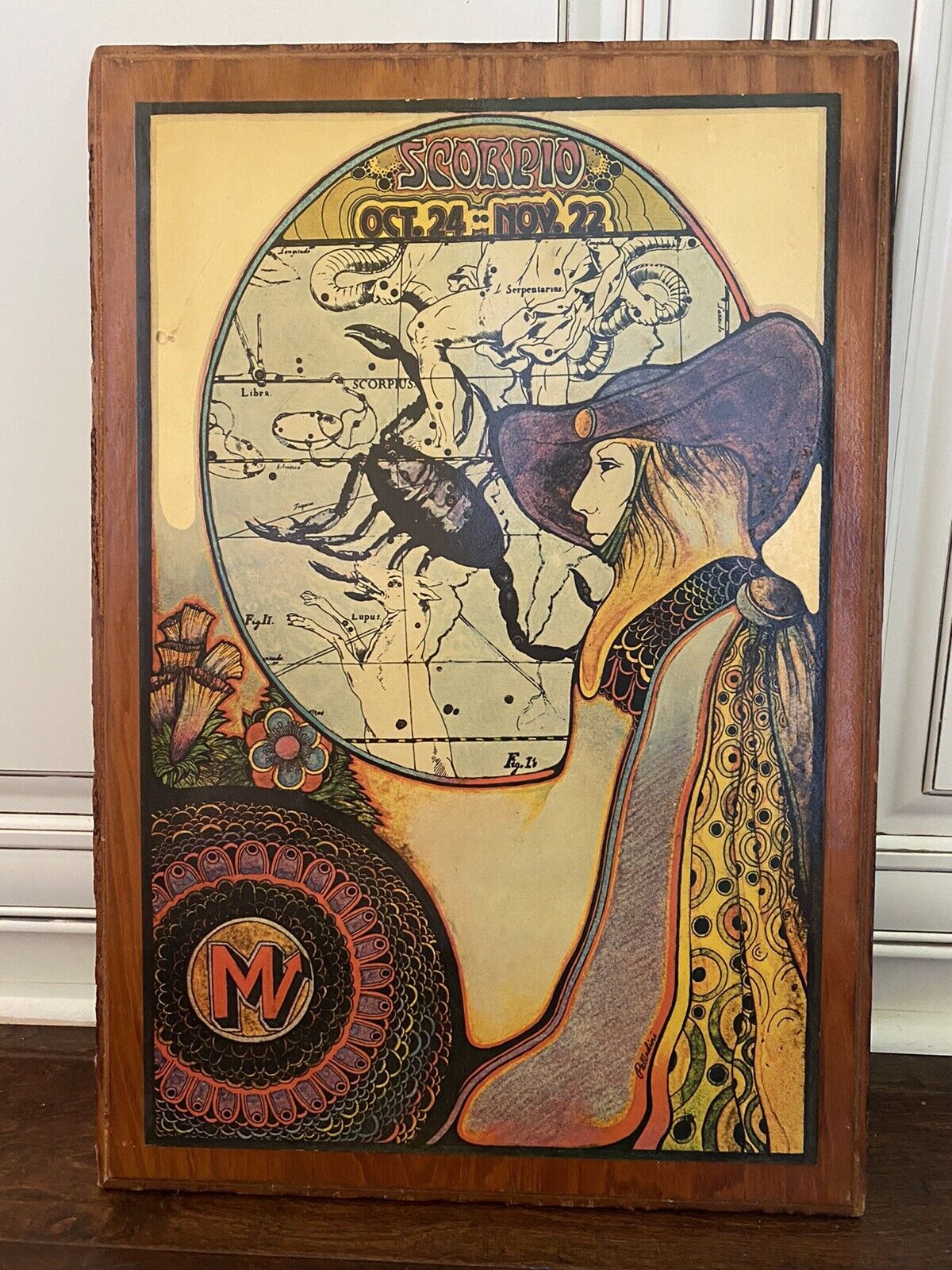 David Palladini Scorpio 1969 Art Print on wood Zodiac 60’s Astrology Signed Rare