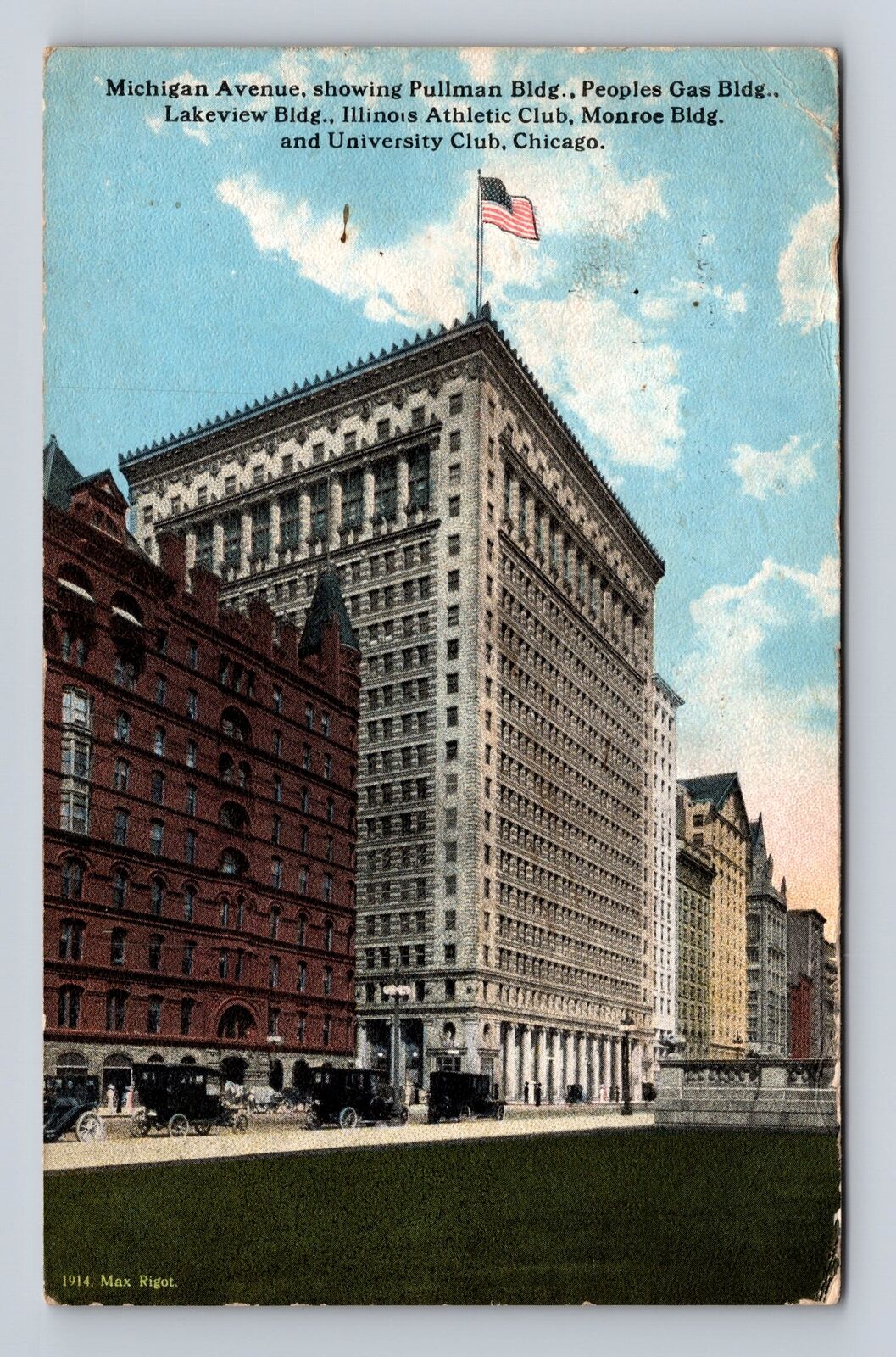 Chicago IL-Illinois, Michigan Avenue, Advertisement, Vintage c1915 Postcard