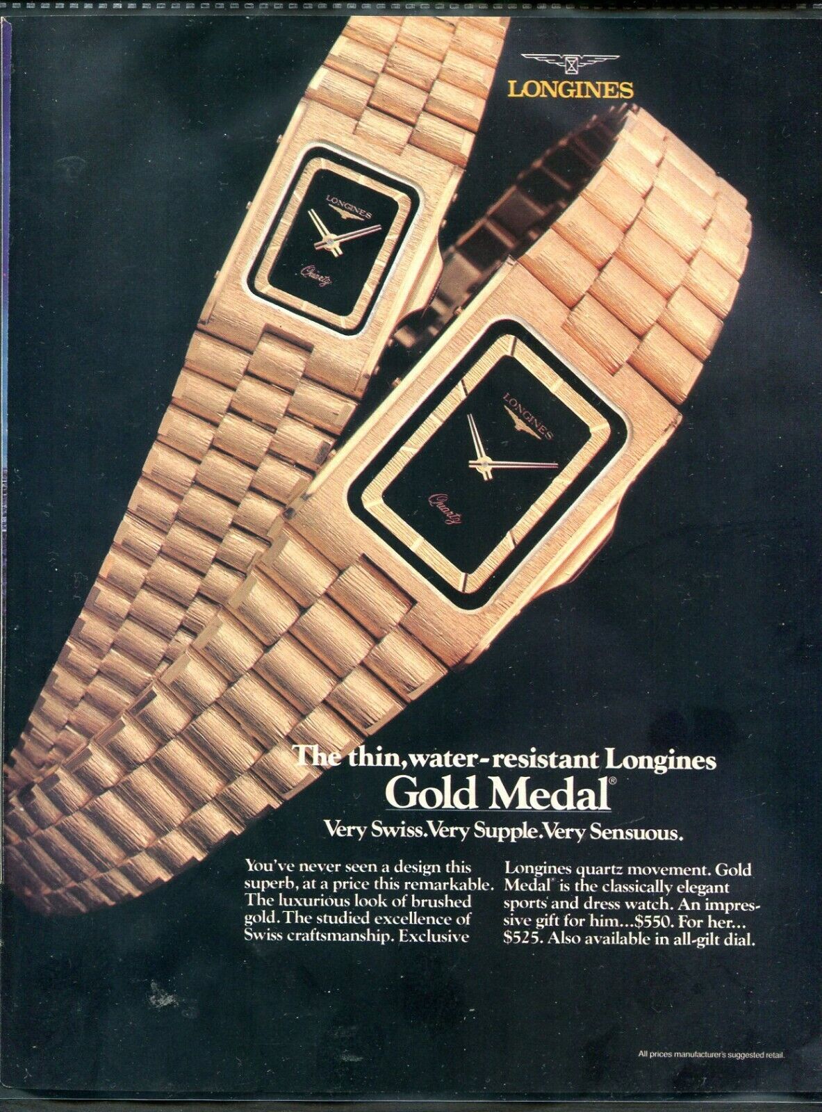 Longines Gold Medal Watch Magazine Print Advertisement Original 1985