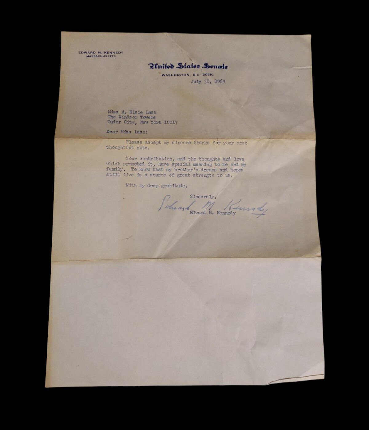 Edward “Ted” Kennedy – Typed Letter Signed 12/16/1969